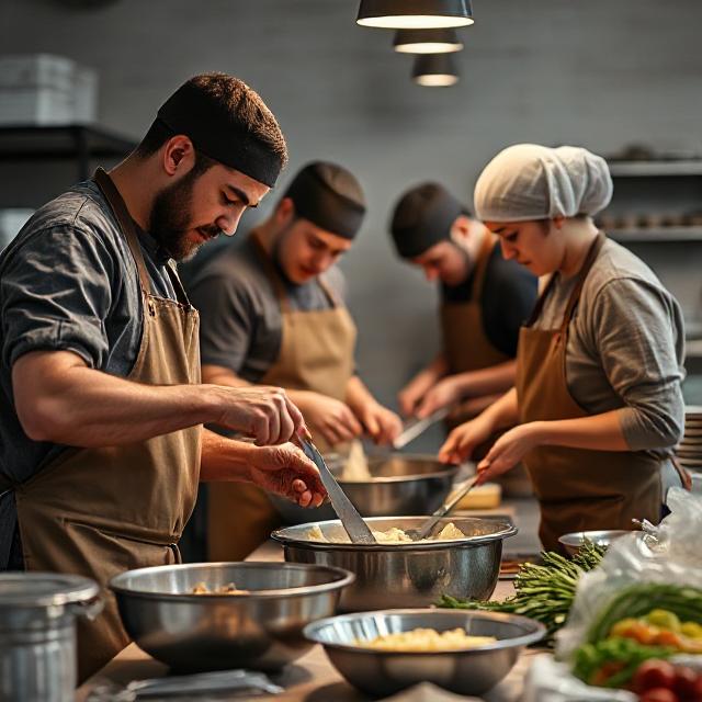 Team preparing meals